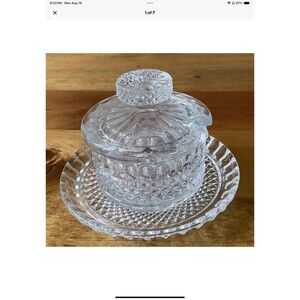 ABP Cut Crystal Jam Lidded Bowl w/Underplate Clear Crystal **No Spoon
